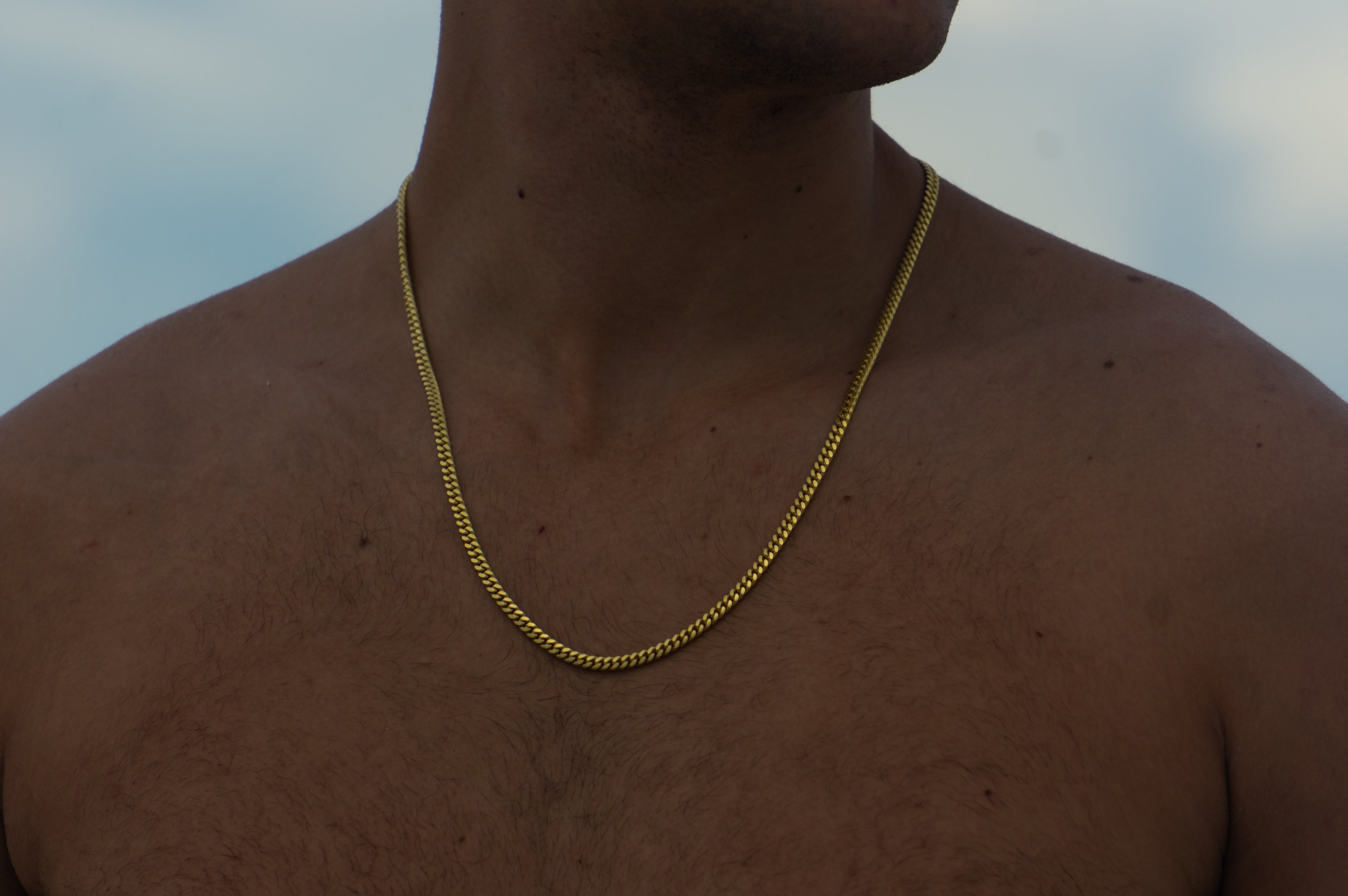 4MM 14KT Gold Over Silver Cuban Link Chain (Machine Made)